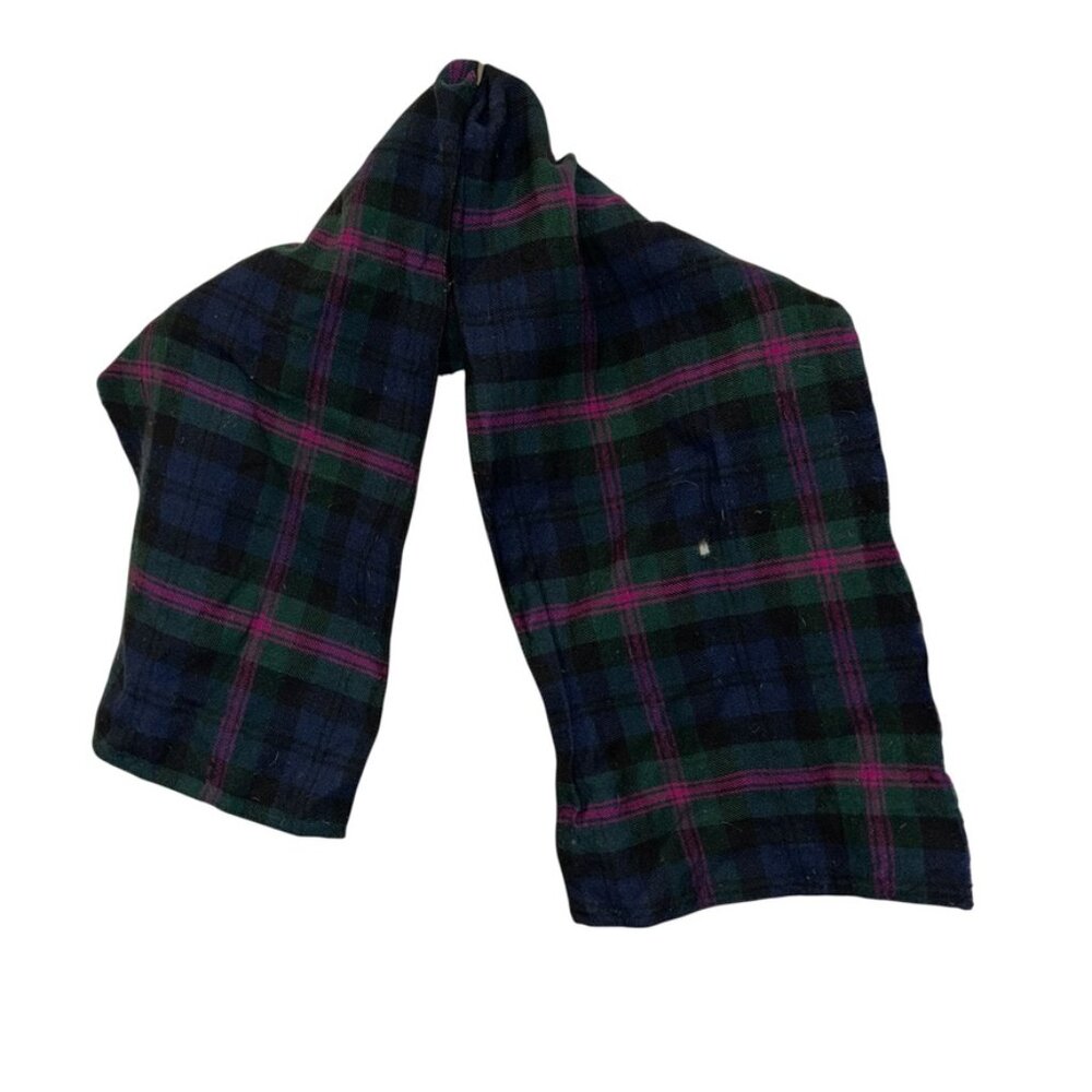Vintage blue green purple wool plaid scarf